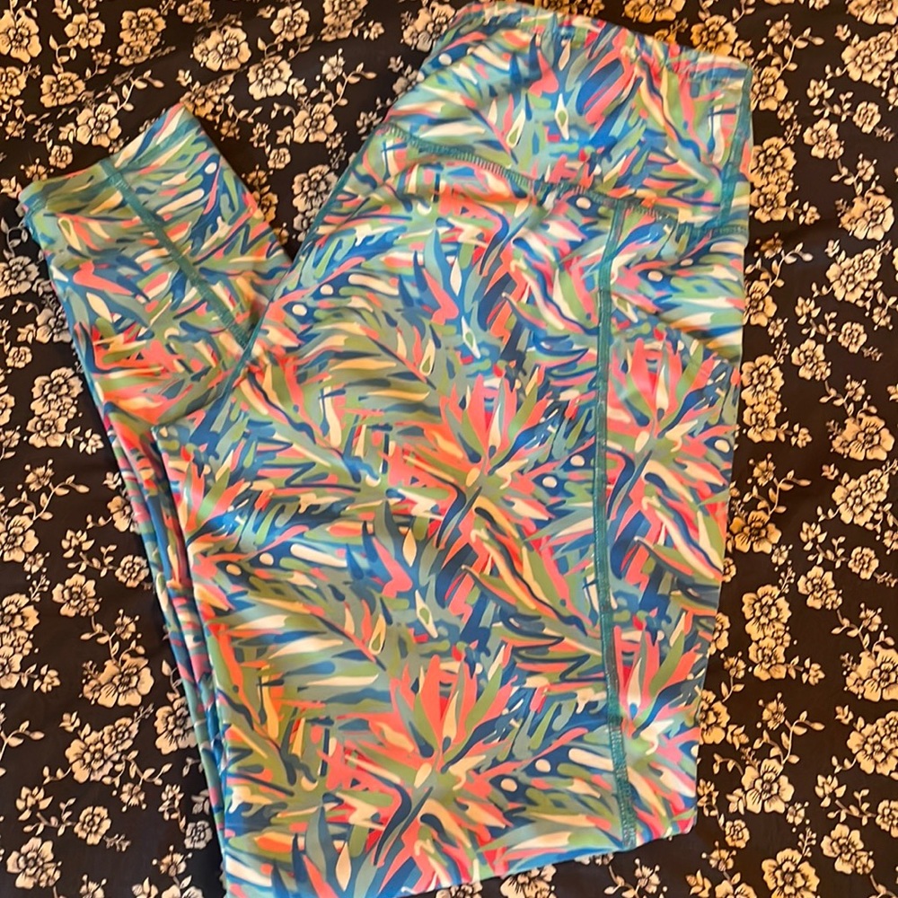 Simply Southern Multicolor Tropical Print Leggings - Teal, Coral, Blue
